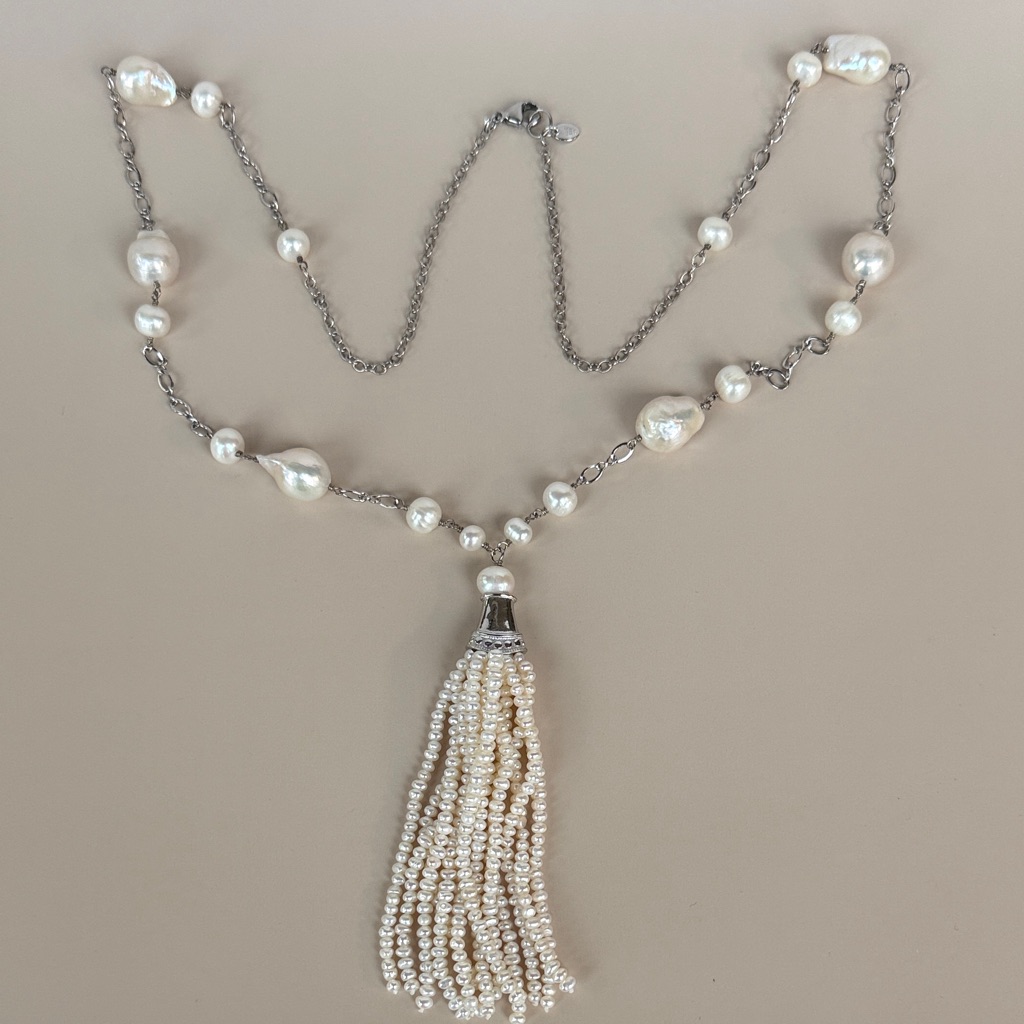 Pearl And Silver Tassel Necklace 100$